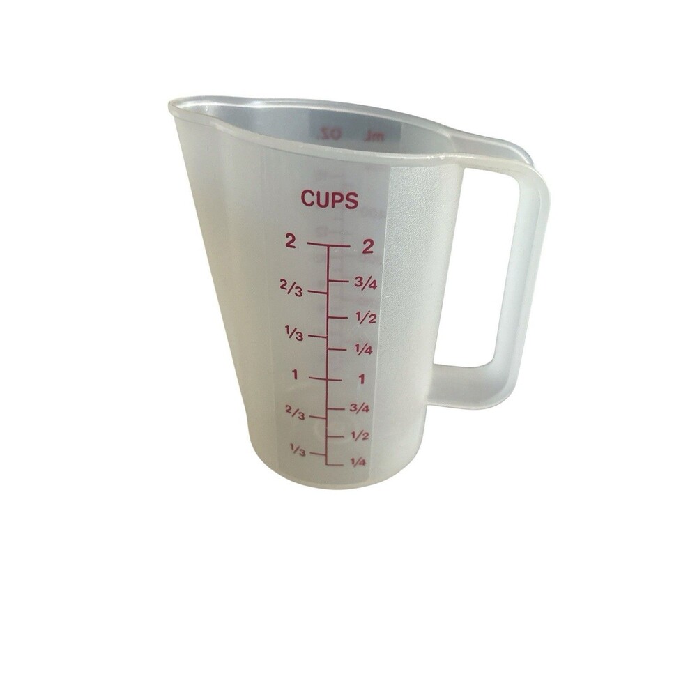 Vintage Tupperware 2 Cup Measuring Cup Pitcher with Handle Red Writing